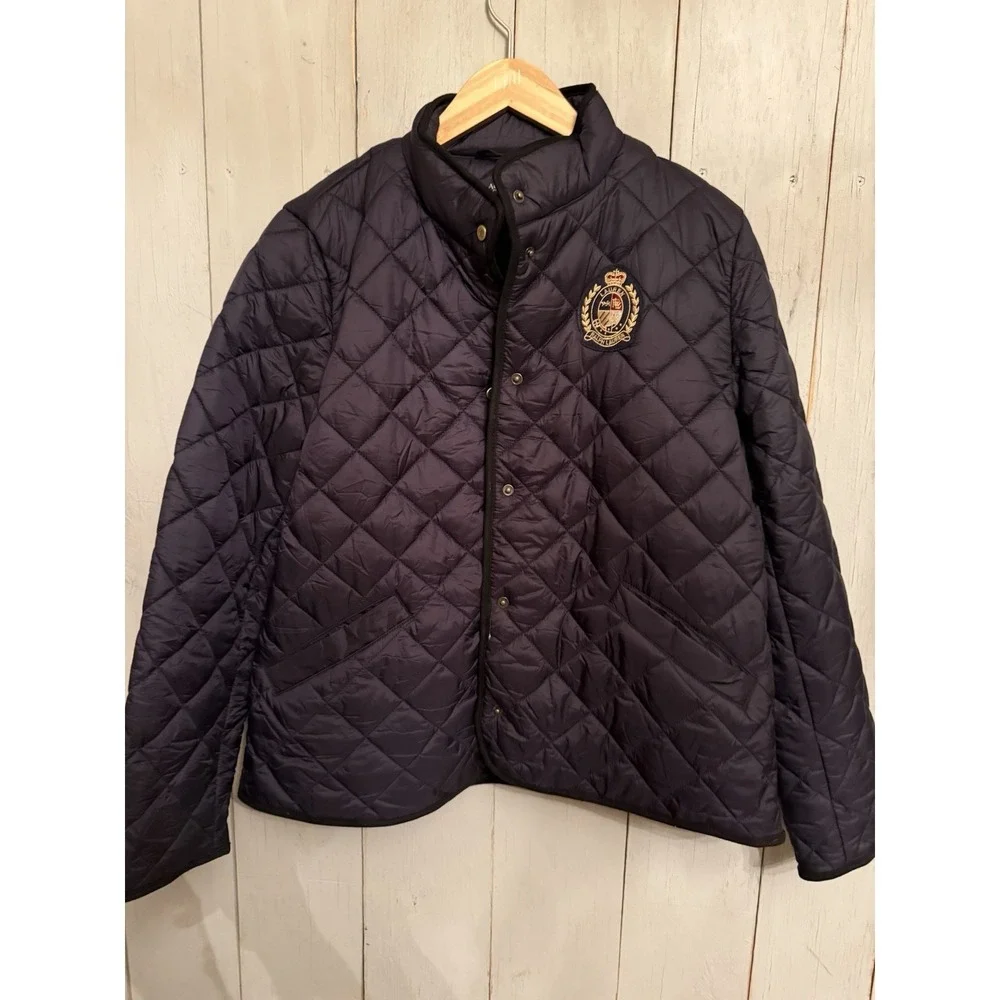 Lauren‎ Ralph Lauren Women's Quilted Black Snap Jacket Crest Logo L  Black Label